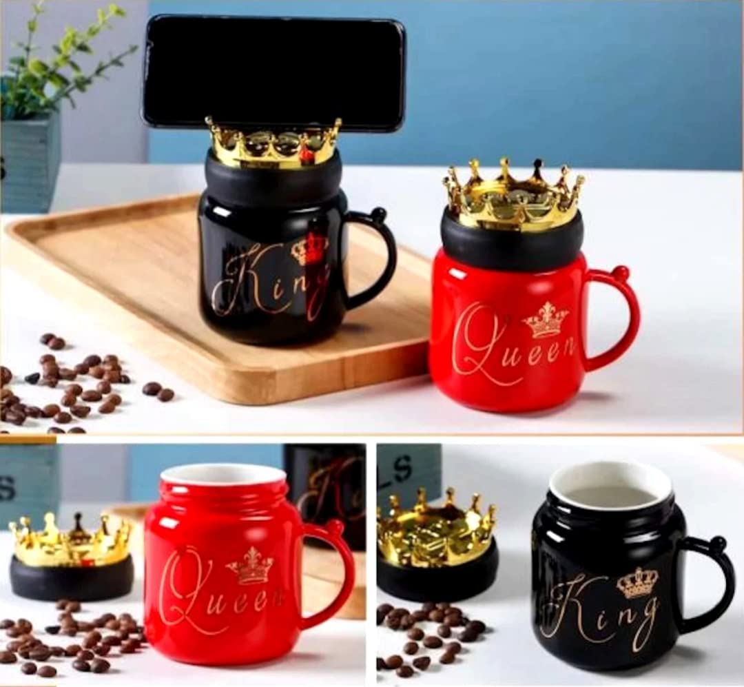 Gold Crown Mug Set, King Queen Ceramic Mug, Royal Coffee Tea Cups with Lid Gold Crown Mug Set, King Queen Ceramic Mug, Royal Coffee Tea Cups with Lid